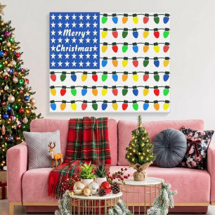 Patriotic Merry Christmas Holiday Light Bulbs Flag Canvas Print