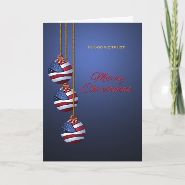 Patriotic Merry Christmas Ornaments U.S. Flag Holiday Card (Front)