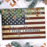 Patriotic Merry Christmas Vintage American Flag Card<br><div class="desc">Send Merry Christmas greetings to friends and family with this unique USA American Flag Christmas Card - USA American flag design vintage red white blue design with holly and berries. Personalise with message and family name. This patriotic Christmas card is perfect for military families, veterans, patriotic family and veteran service...</div>