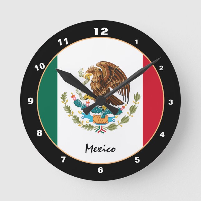 Patriotic Mexican Flag, Mexico Home / design Round Clock (Front)