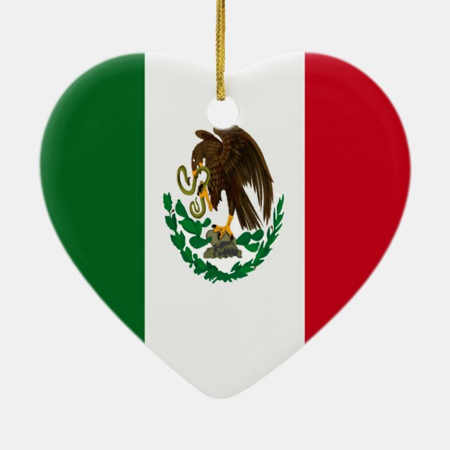 Patriotic Mexico flag heart Ceramic Tree Decoration (Back)