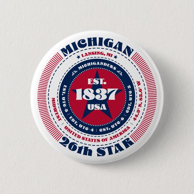 Patriotic Michigan Circle with State Details 6 Cm Round Badge (Front)