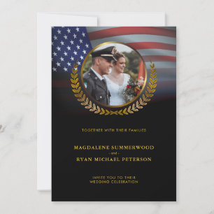 Patriotic Military American Flag and Photo Wedding Invitation