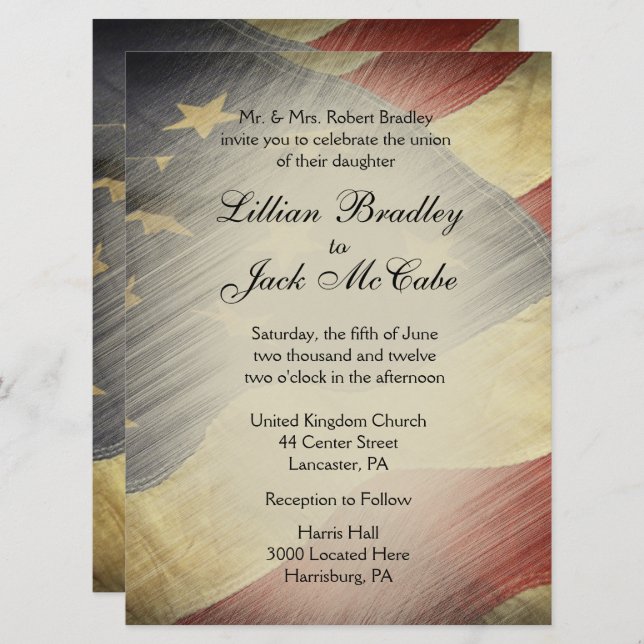 Patriotic Military American Vintage Flag Wedding Invitation (Front/Back)