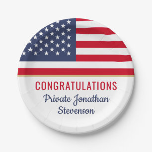 Patriotic Military Graduation Army American Flag Paper Plate