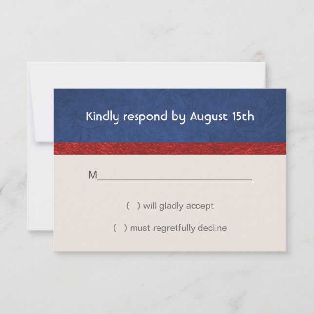 Patriotic Military Red White and Blue Wedding RSVP Card (Front)