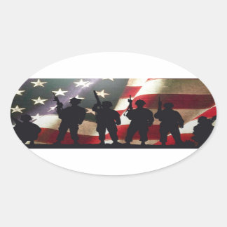 Patriotic Military Soldier Silhouettes Oval Sticker