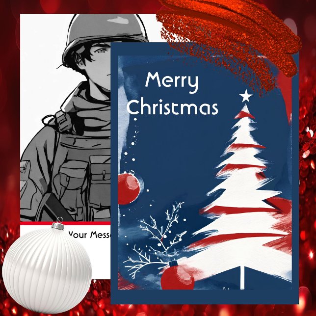 Patriotic Military USA Christmas Card (Modern Patriotic Design -  Unique Art by Pansylee for Pretty Postals - Mail Made Modern)