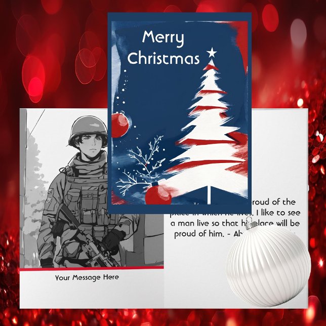 Patriotic Military USA Christmas Note Card (Modern Patriotic Design -  Unique Art by Pansylee for Pretty Postals - Mail Made Modern)