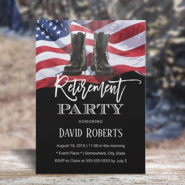 Patriotic Military Veteran USA Flag Retirement Invitation (Creator Uploaded)