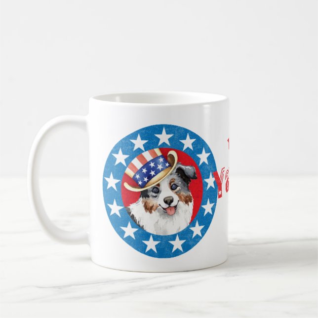 Patriotic Miniature American Shepherd Coffee Mug (Left)