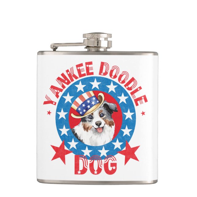 Patriotic Miniature American Shepherd Hip Flask (Front)