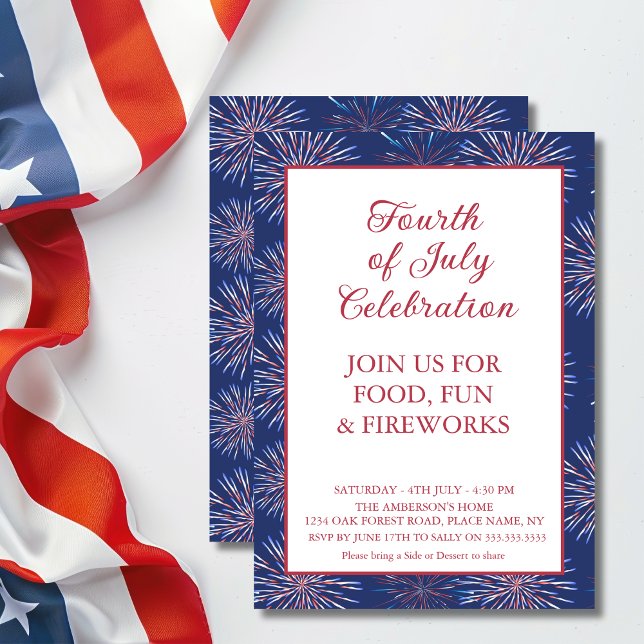 Patriotic Modern 4th of July Fireworks Party  Invitation (add your event details to personalize)