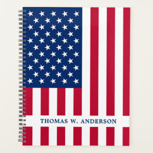 Patriotic Modern Red White Blue American Flag Planner