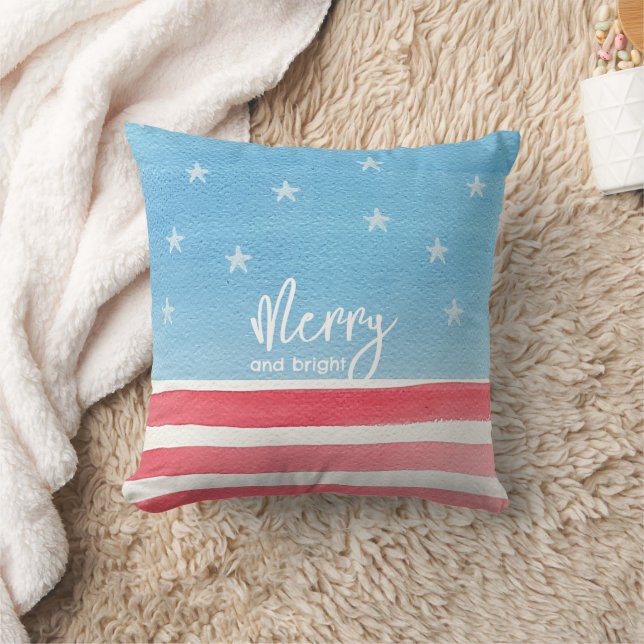 Patriotic Modern Watercolor Flag Cushion (Blanket)