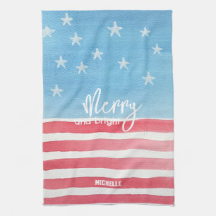 Patriotic Modern Watercolor Flag Tea Towel