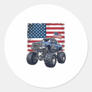 Patriotic Monster Truck Vintage Engraving Design_1 Classic Round Sticker