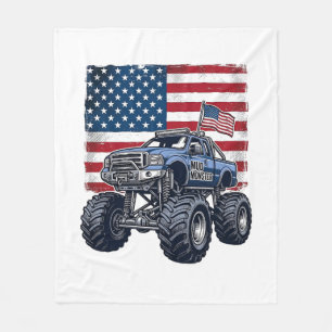 Patriotic Monster Truck Vintage Engraving Design_1 Fleece Blanket
