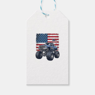 Patriotic Monster Truck Vintage Engraving Design_1 Gift Tags