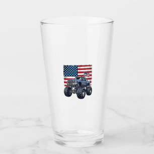 Patriotic Monster Truck Vintage Engraving Design_1 Glass