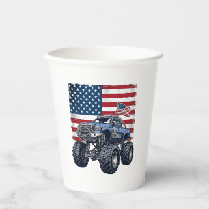 Patriotic Monster Truck Vintage Engraving Design_1 Paper Cups