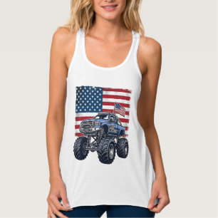 Patriotic Monster Truck Vintage Engraving Design_1 Singlet