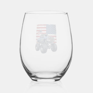 Patriotic Monster Truck Vintage Engraving Design_1 Stemless Wine Glass
