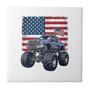 Patriotic Monster Truck Vintage Engraving Design_1 Tile