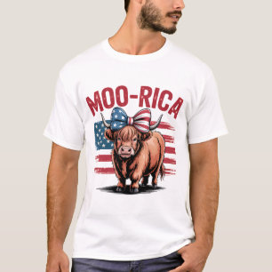 Patriotic Moo-rica Highland Cow 4th of July Cute T-Shirt