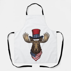 Patriotic Moose Vintage Engraving Vector Design_1 Apron
