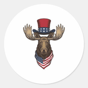 Patriotic Moose Vintage Engraving Vector Design_1 Classic Round Sticker
