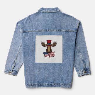 Patriotic Moose Vintage Engraving Vector Design_1 Denim Jacket