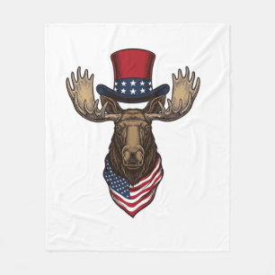 Patriotic Moose Vintage Engraving Vector Design_1 Fleece Blanket