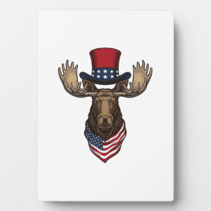 Patriotic Moose Vintage Engraving Vector Design_1 Plaque