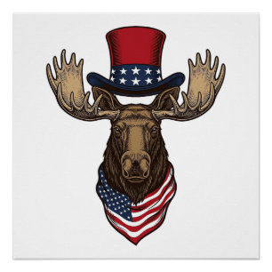 Patriotic Moose Vintage Engraving Vector Design_1 Poster