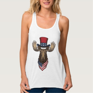 Patriotic Moose Vintage Engraving Vector Design_1 Singlet