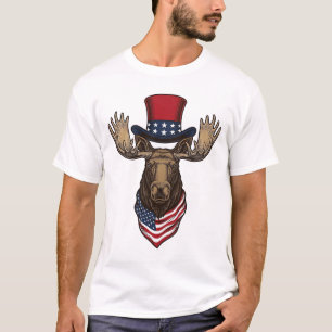 Patriotic Moose Vintage Engraving Vector Design_1 T-Shirt