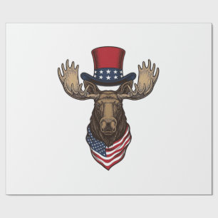 Patriotic Moose Vintage Engraving Vector Design_1 Wrapping Paper