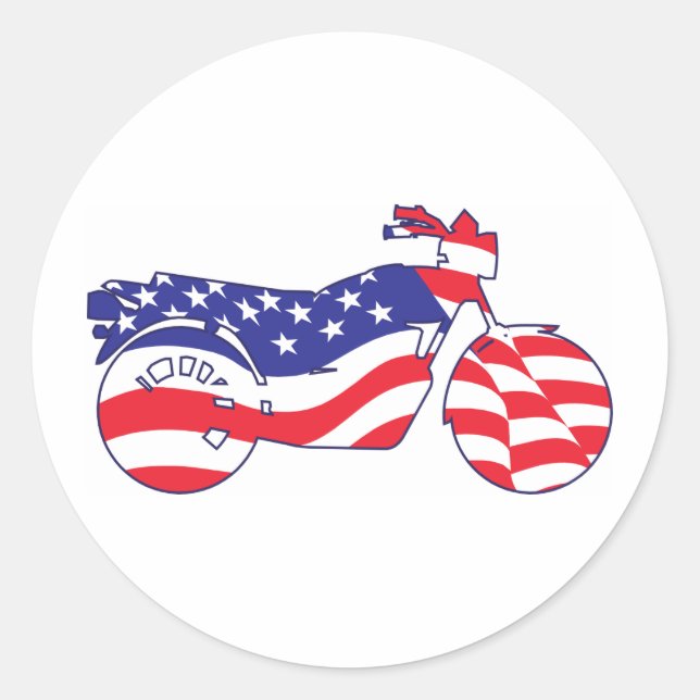 Patriotic Motorcycle Classic Round Sticker (Front)