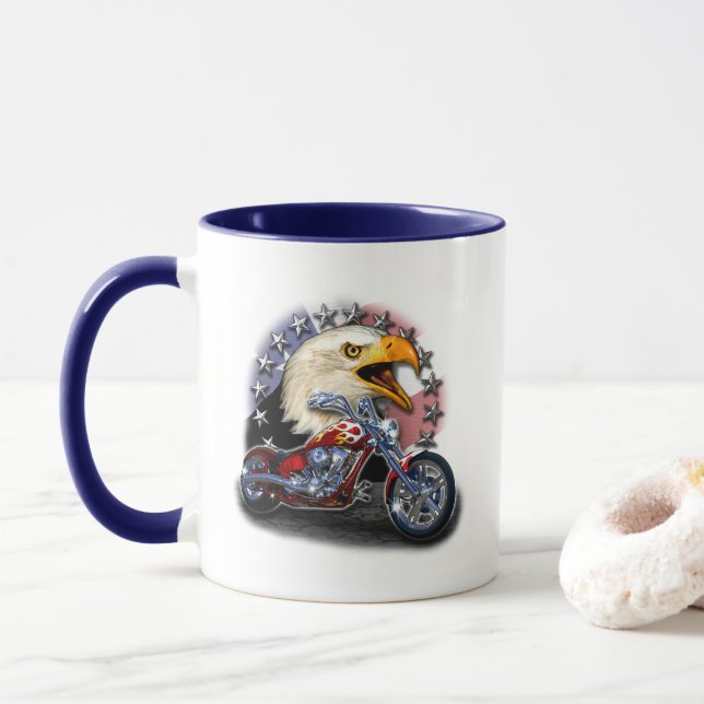 Patriotic Motorcycle Eagle Mug (With Donut)