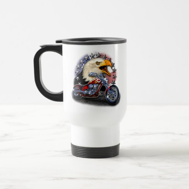 Patriotic Motorcycle Eagle Travel Mug (Left)