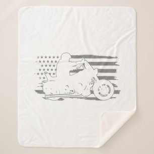 Patriotic Motorcycle Vintage American Flag Biker Sherpa Blanket