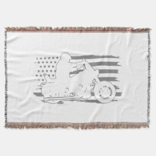Patriotic Motorcycle Vintage American Flag Biker Throw Blanket