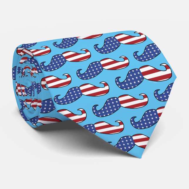 Patriotic Moustache Pattern Tie (Rolled)