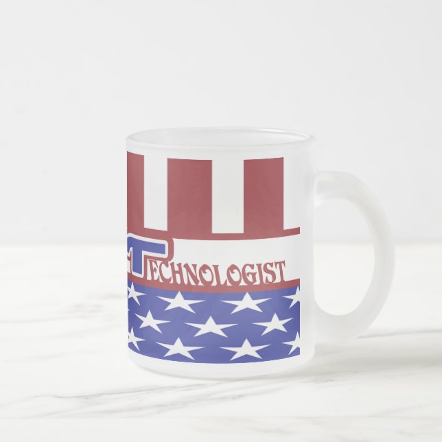 PATRIOTIC MT (MEDICAL TECHNOLOGIST) USA FLAG FROSTED GLASS COFFEE MUG (Right)