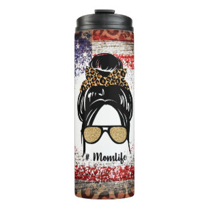 Patriotic Mum Life Design with Leopard Print  Thermal Tumbler