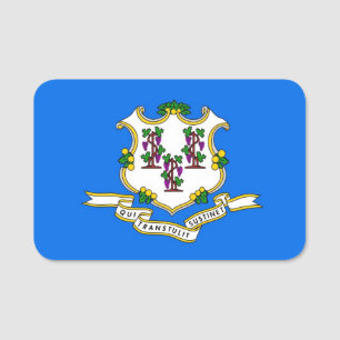 Patriotic name tag with flag of Connecticut, USA
