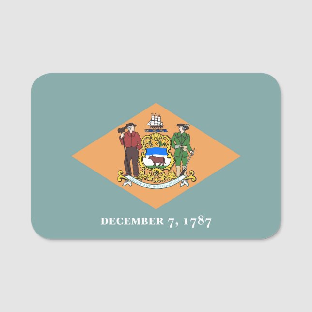 Patriotic name tag with flag of Delaware, USA (Front)