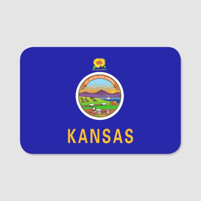Patriotic name tag with flag of Kansas, USA (Front)