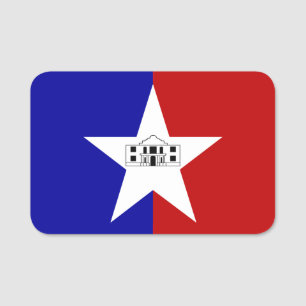 Patriotic name tag with flag of San Antonio